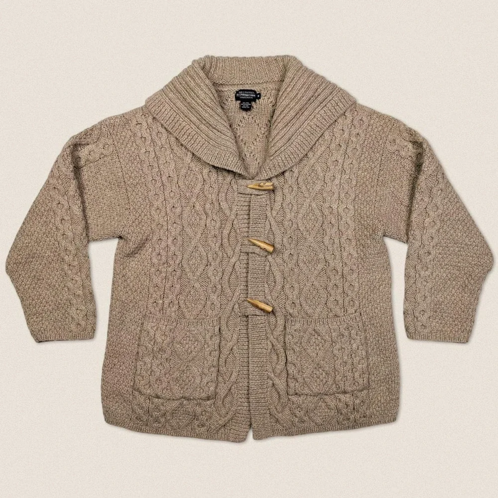 Vintage Grandpa Wool Chunky Cardigan Sweater J Peterman fisherman Size Medium